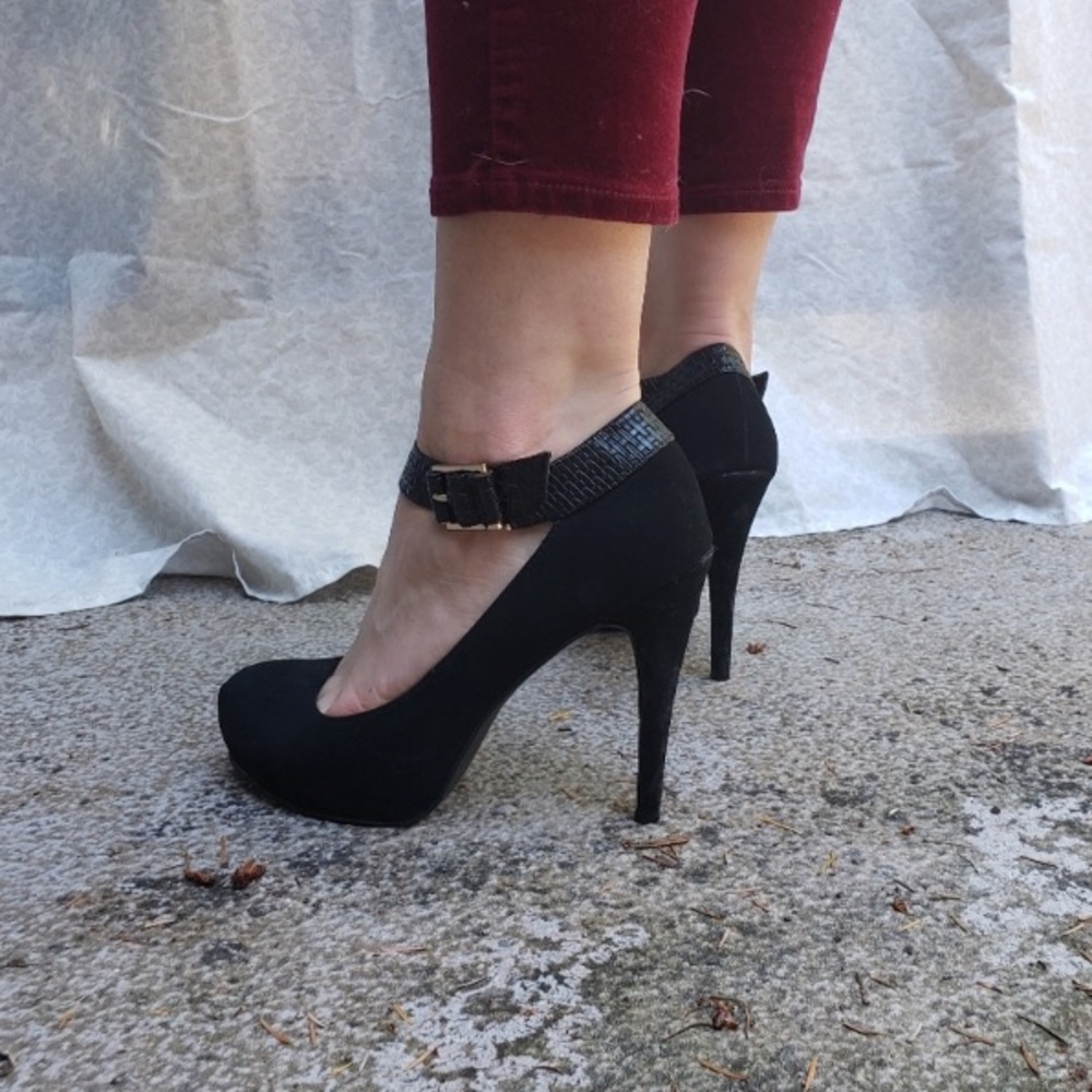 Black platform heels with straps
